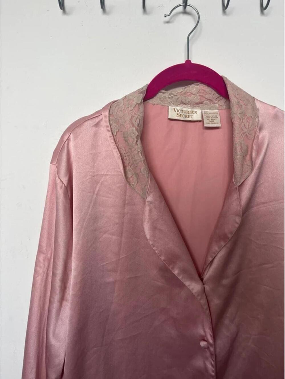 Vintage Victoria’s Secret Gold Label Pink Satin Lace Robe M/L 80s 90s Coquette